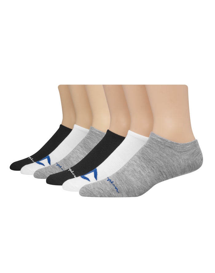 Champion Mens Socks NZ - Super No-Show Multi Logo 6-Pairs Black/White/Grey ( 5176-XCWZQ )